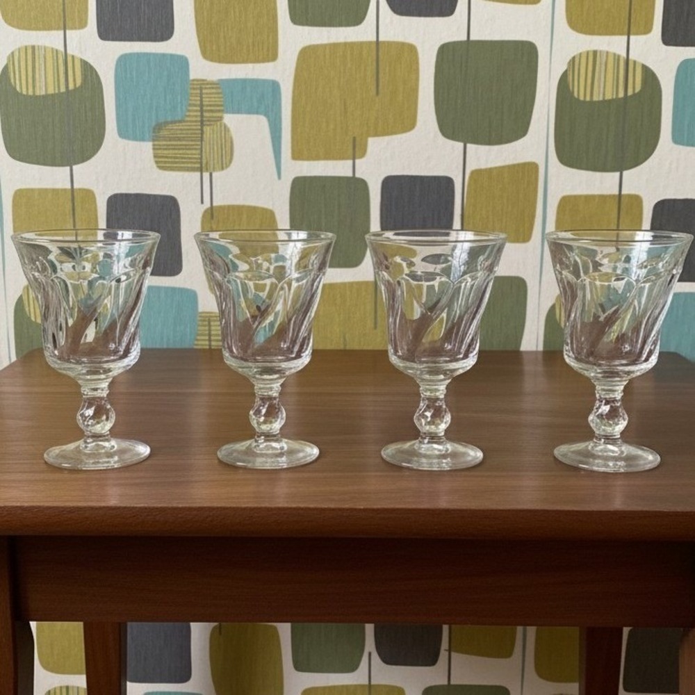 Fostoria Jamestown Clear Water Goblets, Set of‎ 4, Vintage Stemware, Drinkware